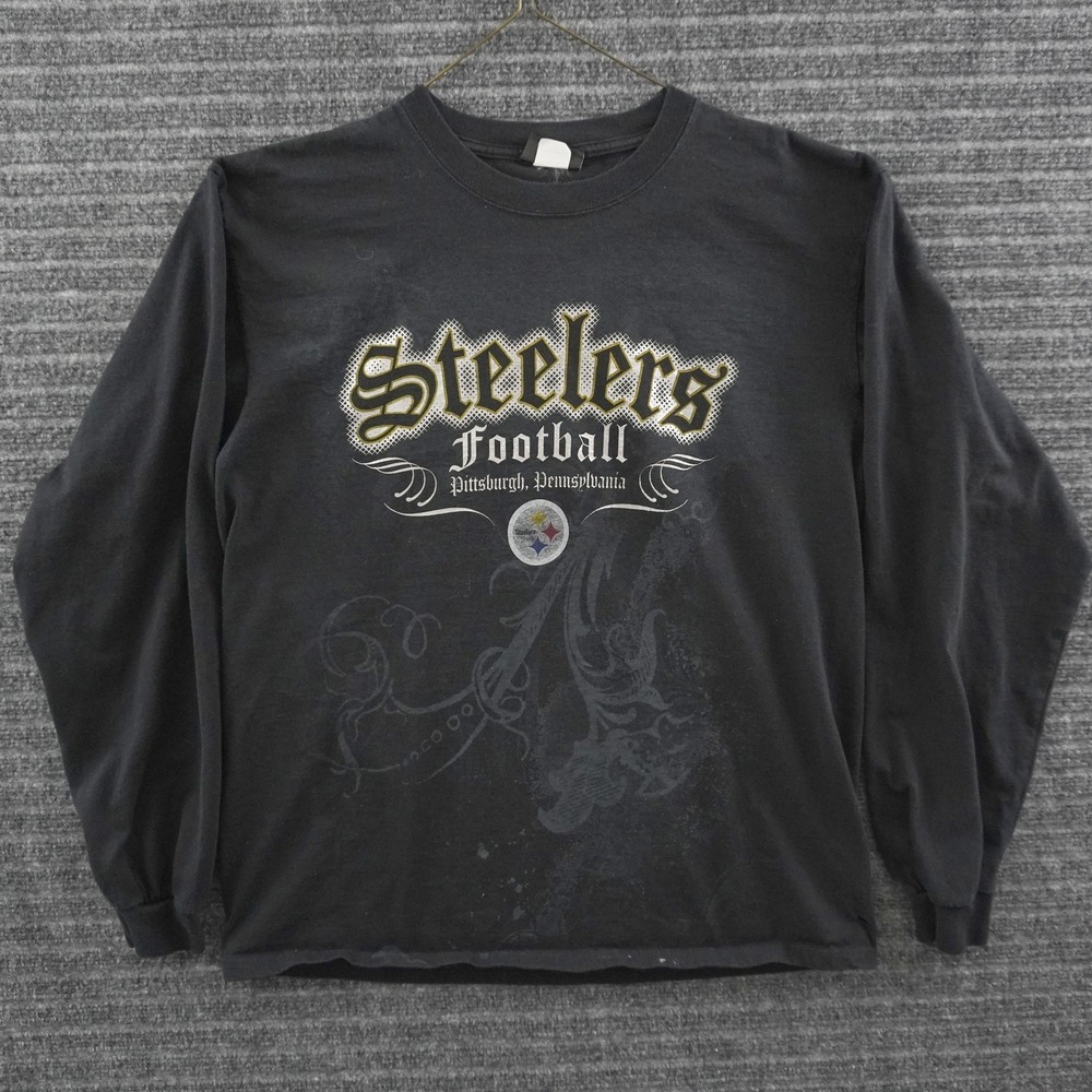 Vintage Y2K Reebok Pittsburgh Steelers Long Sleeve Tee Mens XL Black Graphic